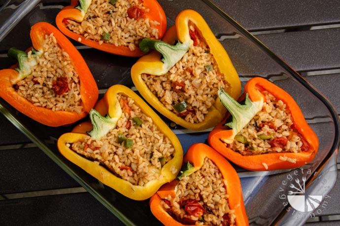 Brown Rice Stuffed Bell Peppers Gluten Free Contains Dairy Vegetarian Gastronomy