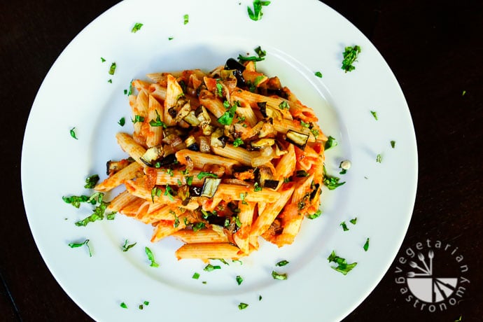 roasted eggplant caramelized onion pasta-7