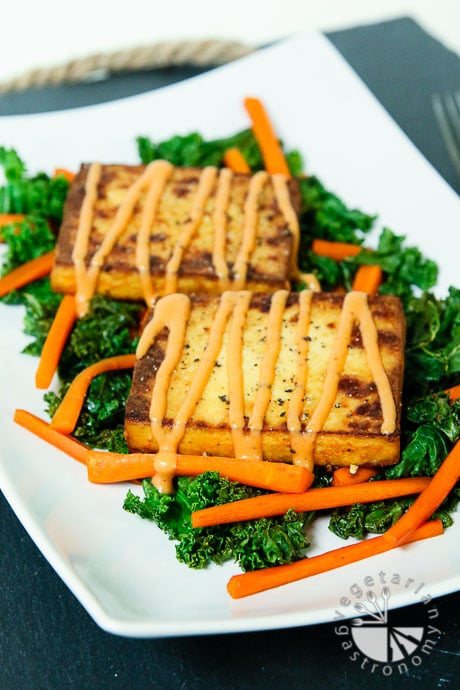 warm crispy baked tofu kale salad-7