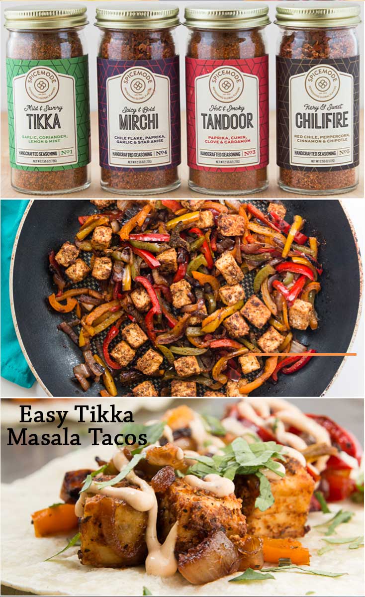 These Easy Tikka Masala Tacos are filled with crispy Tikka Masala tofu, grilled onions and peppers, fresh herbs, and a cool creamy vegan chilifire crema! #vegan #glutenfree | vegetariangastronomy.com