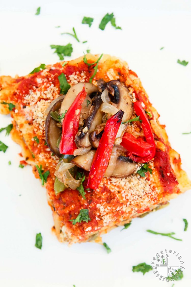 Vegan Lasagna Recipe with Roasted Veggies and Garlic Herb Ricotta #vegan #glutenfree | www.vegetariangastronomy.com