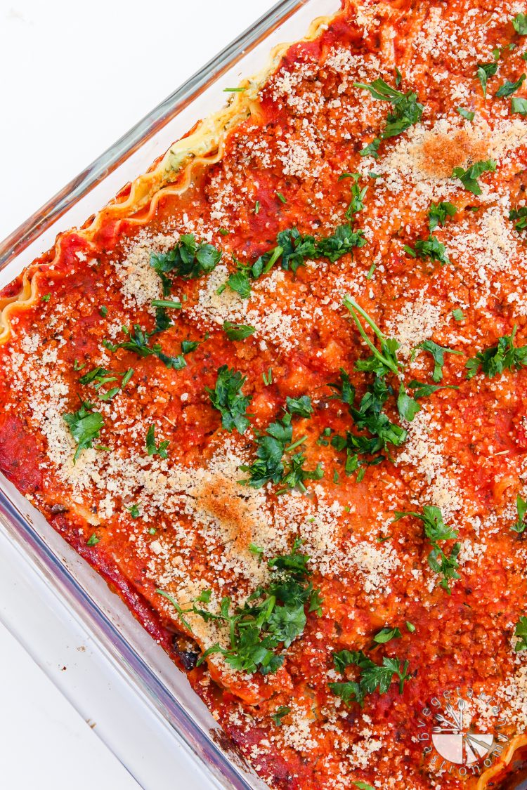 Vegan Lasagna Recipe with Roasted Veggies and Garlic Herb Ricotta #vegan #glutenfree | www.vegetariangastronomy.com