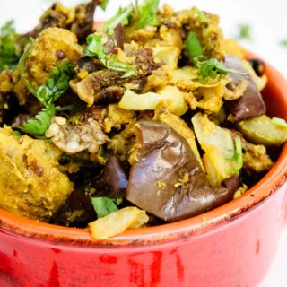 indian spice stuffed eggplants and potatoes