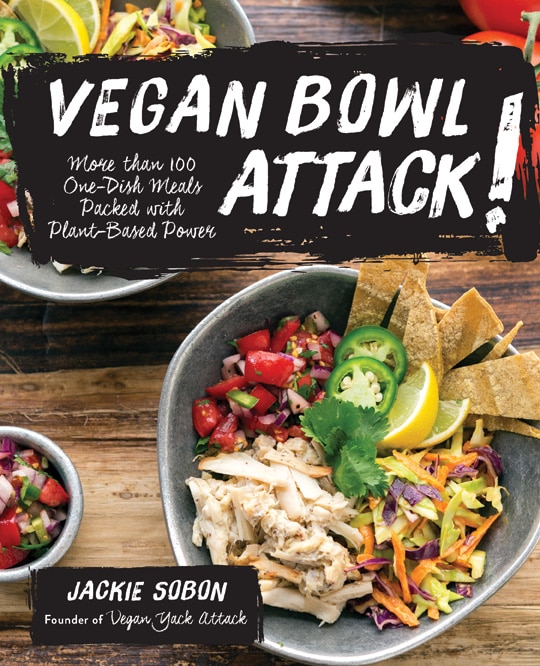 A book cover of vegan bowl attach by Jackie Sobon