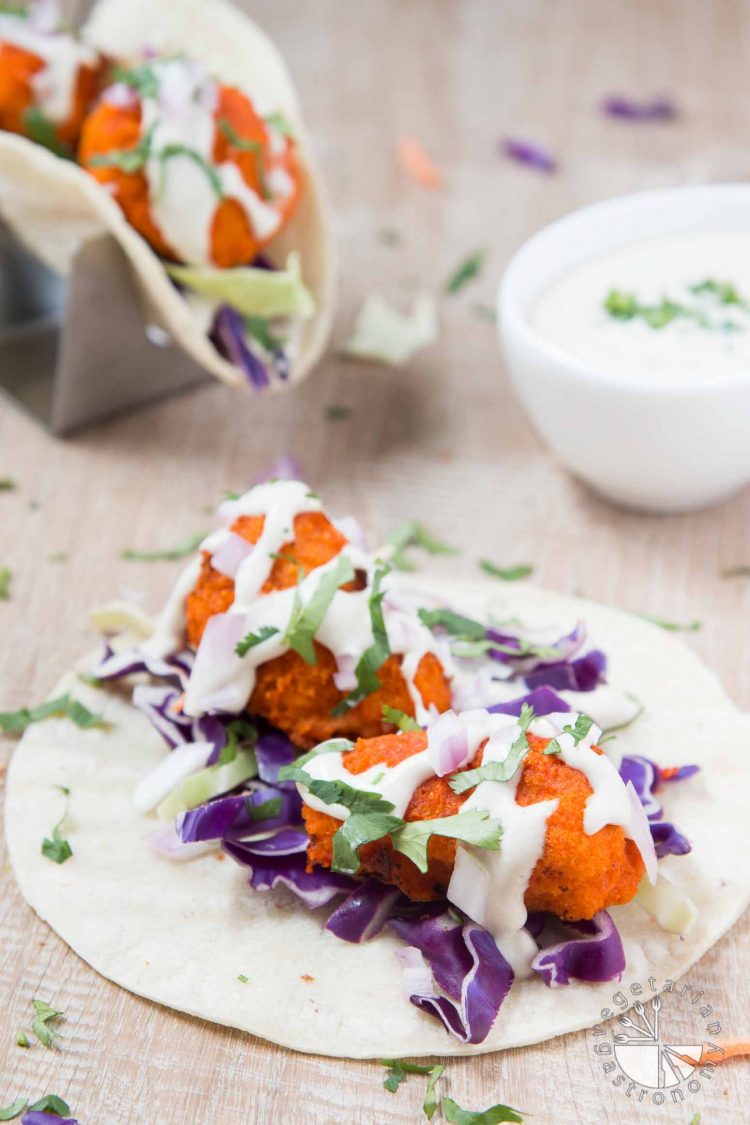 Vegan Buffalo Cauliflower Tacos with Cucumber Ranch #vegan #glutenfree | www.VegetarianGastronomy.com 