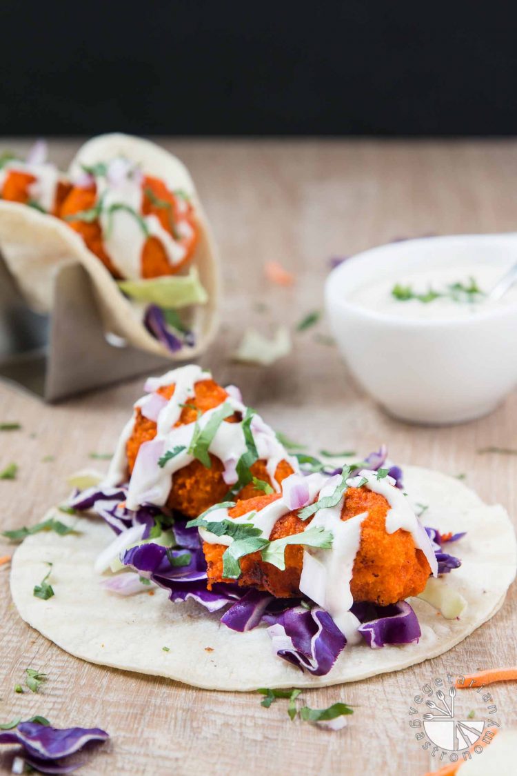 Vegan Buffalo Cauliflower Tacos with Cucumber Ranch #vegan #glutenfree | www.VegetarianGastronomy.com 