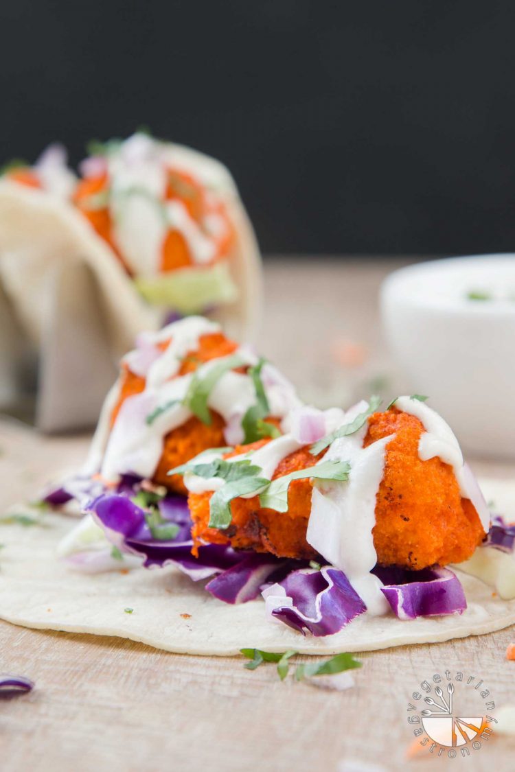 Vegan Buffalo Cauliflower Tacos with Cucumber Ranch #vegan #glutenfree | www.VegetarianGastronomy.com 