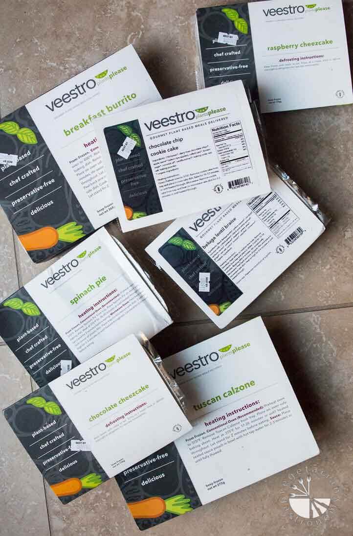 An overhead photograph of Veestro frozen vegan meal delivery packages.