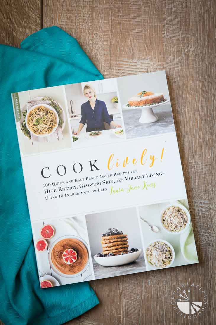 Overhead photograph of the Cook Lively! cookbook by Laura-Jane.