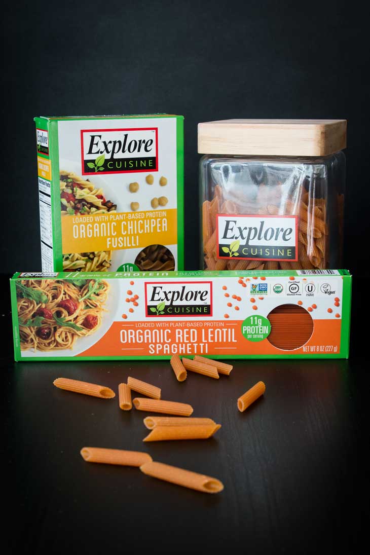 Photograph of explore cuisine pulse pasta boxes. 