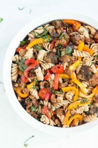 Pasta Salad with Grilled Italian Sausage, Peppers, Mushrooms, & Cherry ...