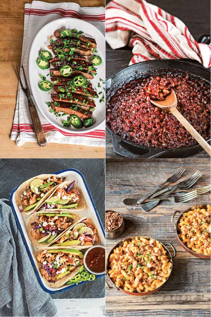 A collage of photographs from the great vegan bbq cookbook.